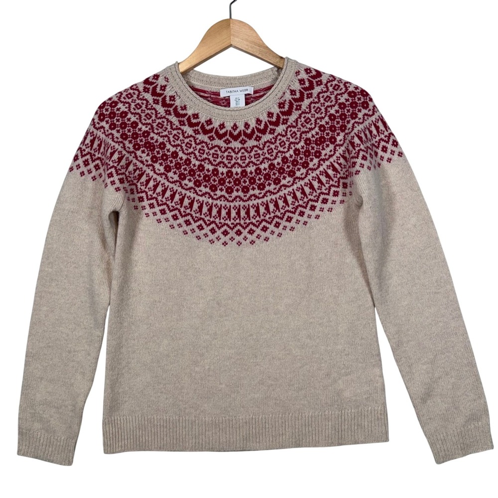 Tabitha Webb Fair Isle Lambswool Sweater Small Cream and Red Pullover Nordic